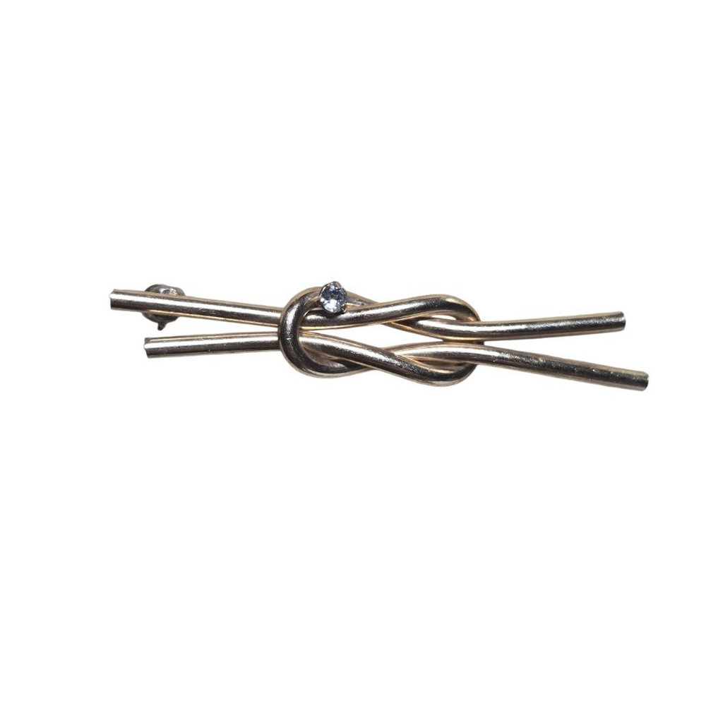 Vintage Krementz Brooch Goldtone Love Knot with Clear Rhinestone Dainty Classic